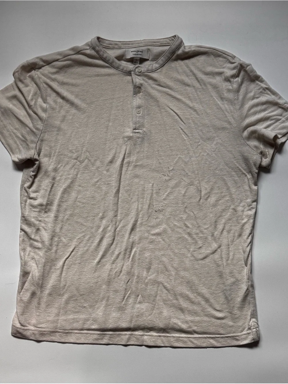 Banana Republic Linen Blend Men's Short Sleeve Henley - Light Beige